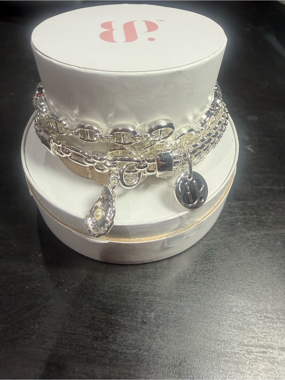 Layered Silver Charm Bracelet Stack - Women Jewelry